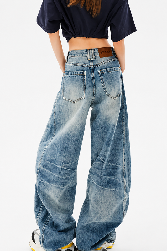 Vintage Washed Oversized Denim Jeans FangCloset™