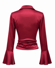 Wine Red Flared Satin Shirt FangCloset™