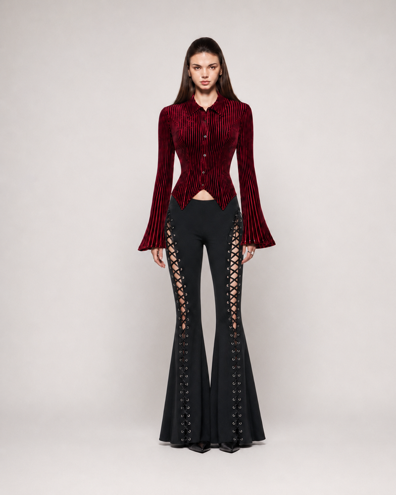 Long Sleeve Velvet Flared Shirt fangcloset™